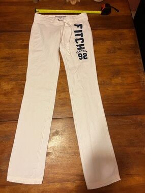 Abercrombie & Fitch White Women's Flare Sweatpants cotton with Navy Logo xs